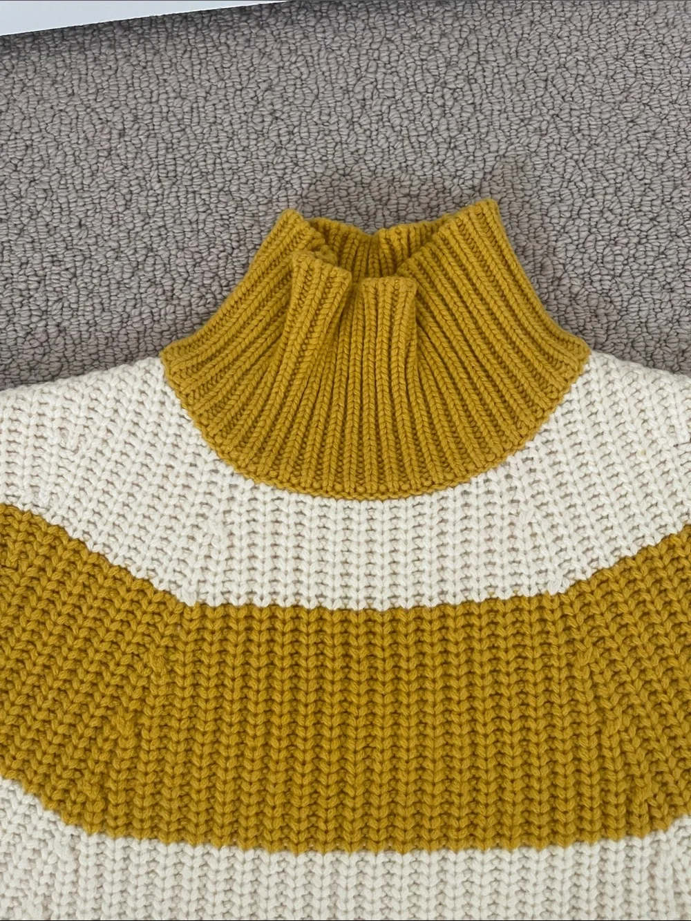 JCrew Striped Mock Neck Sweater - Mustard & Cream